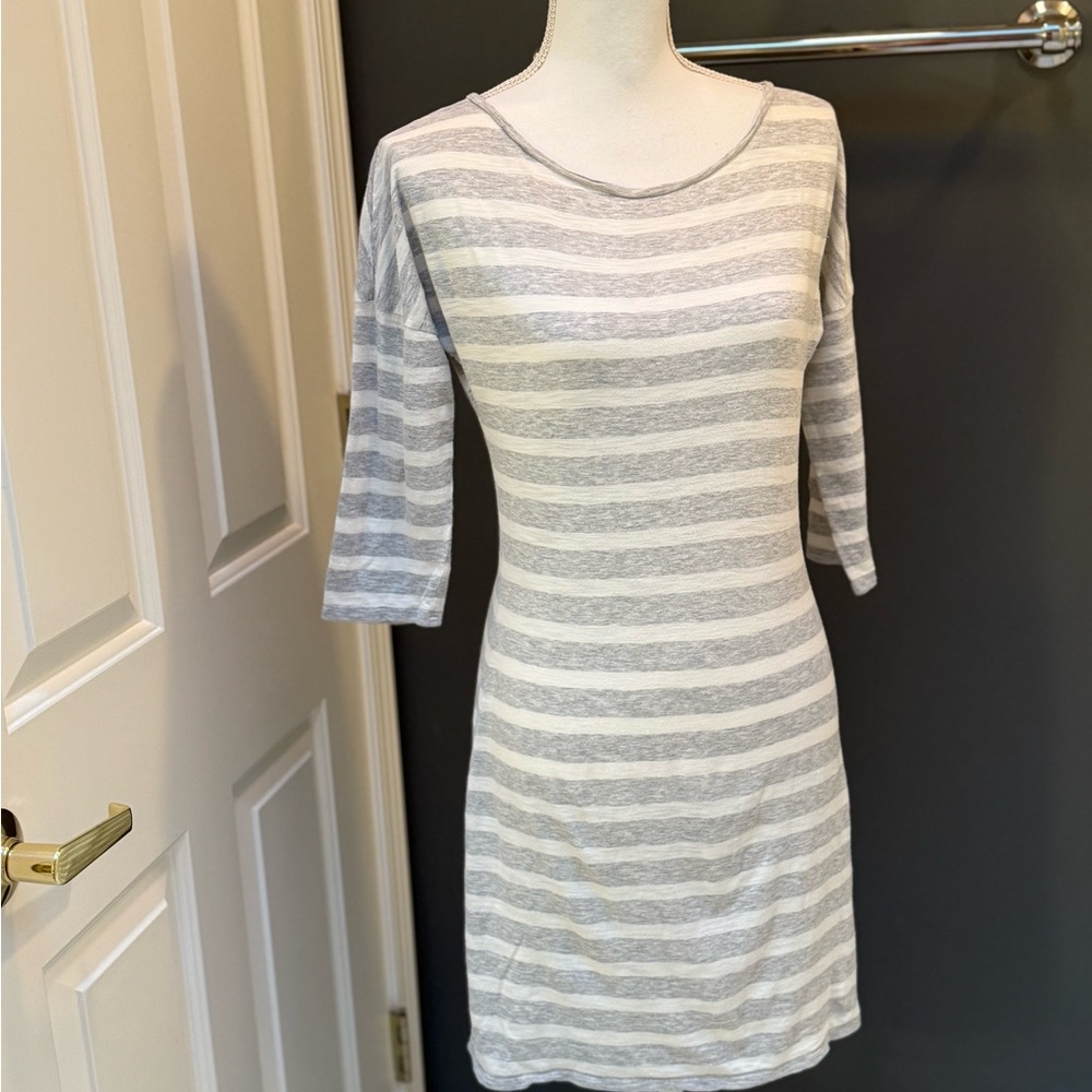 Express Gray and White Striped Long Sleeve Dress